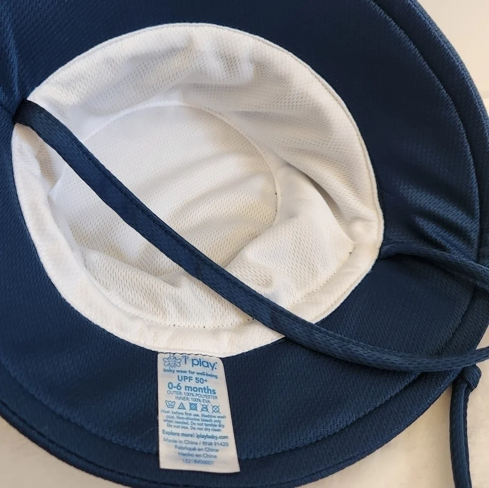 I Play Navy Blue Swim Sun Bucket Hat UPF 50+ Size 0-6 Months NWT